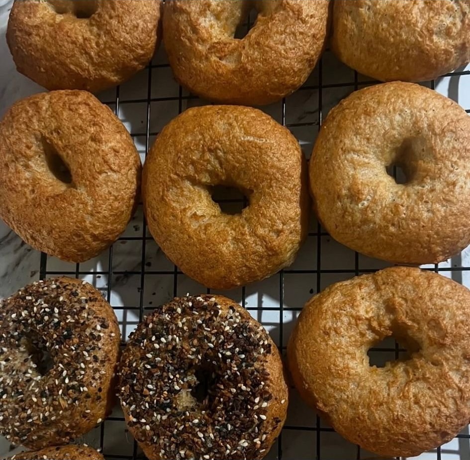 Sourdough bagels with everything seasoning