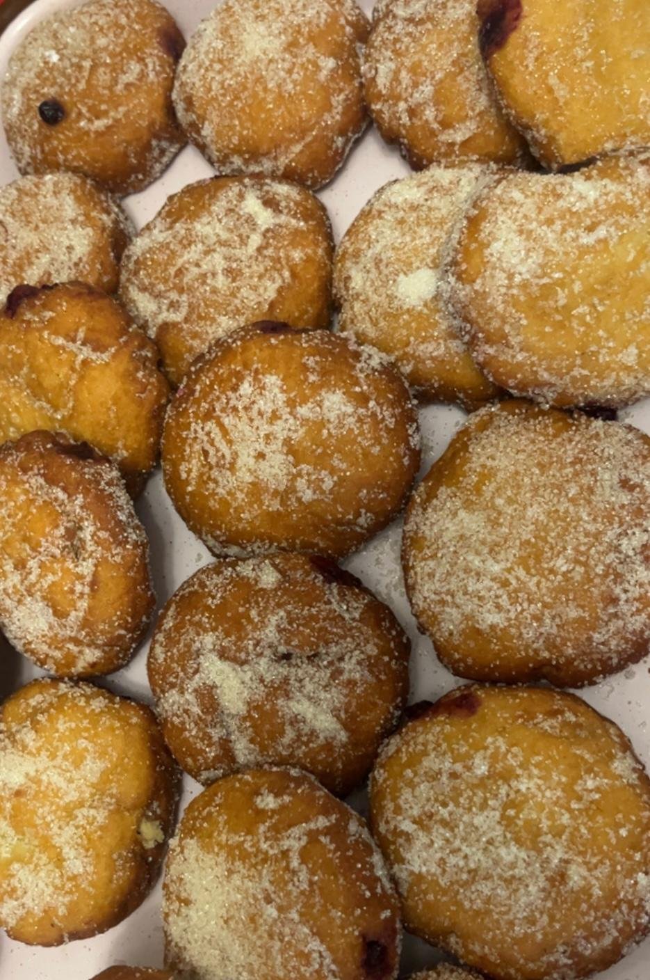 Filled sugar-dusted donuts